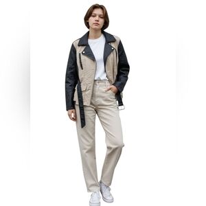 Elegant Black and Tan Leather Jacket for Women